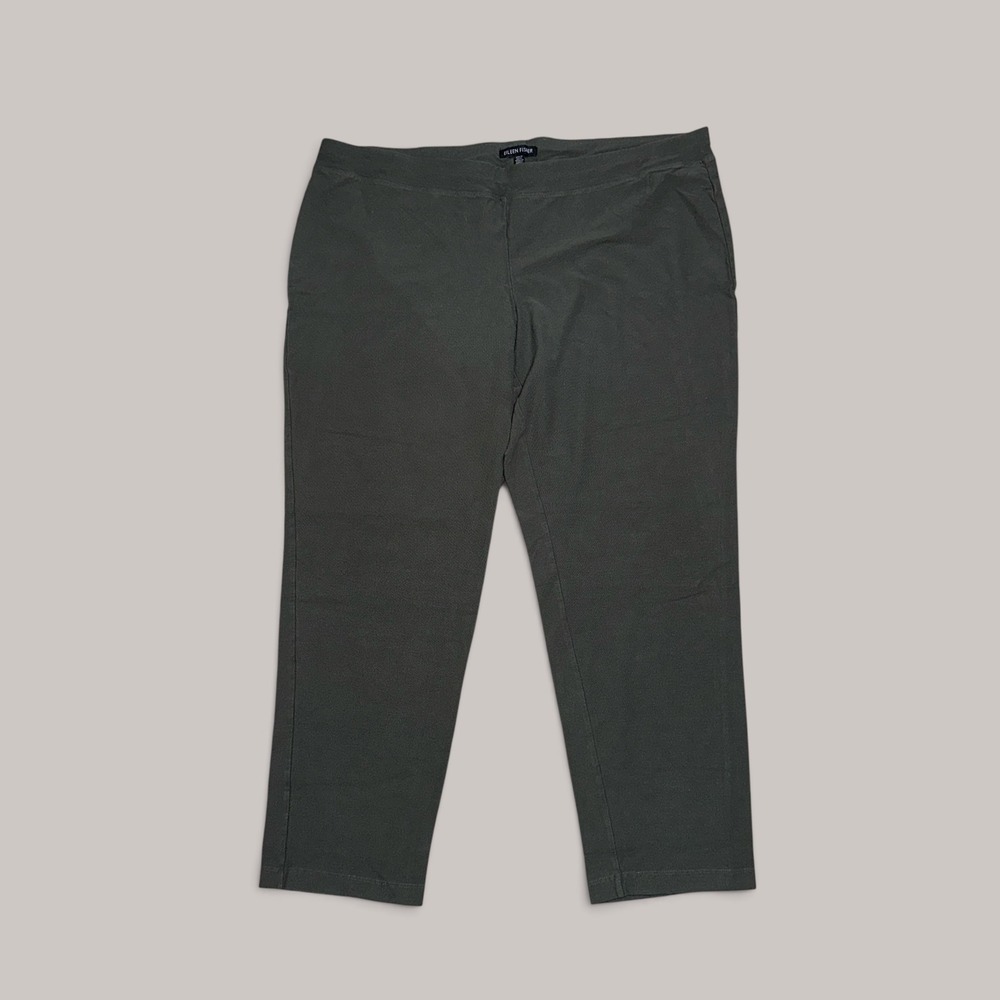 Eileen Fisher XL Dark Olive Gray Stretch Jersey Knit Pull On Straight Leg Pants
